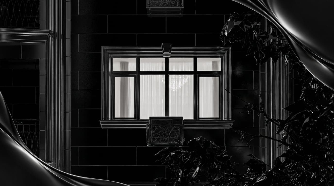 A single lit window on a dark building facade at night