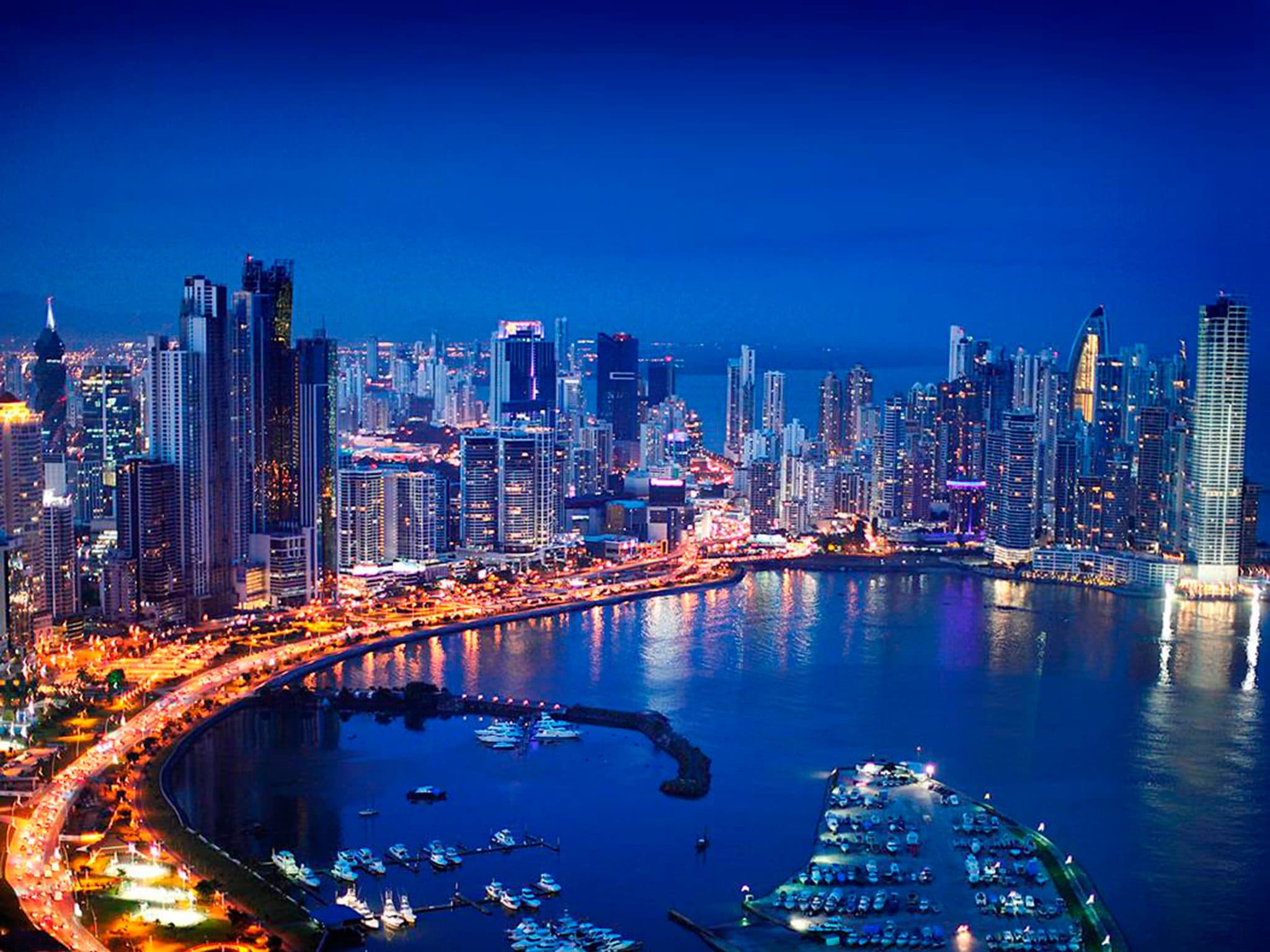 Panama City bay at night