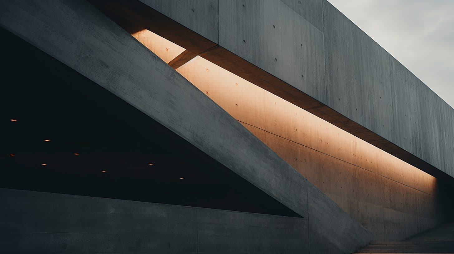 Concrete walls with a single strip of light cutting across